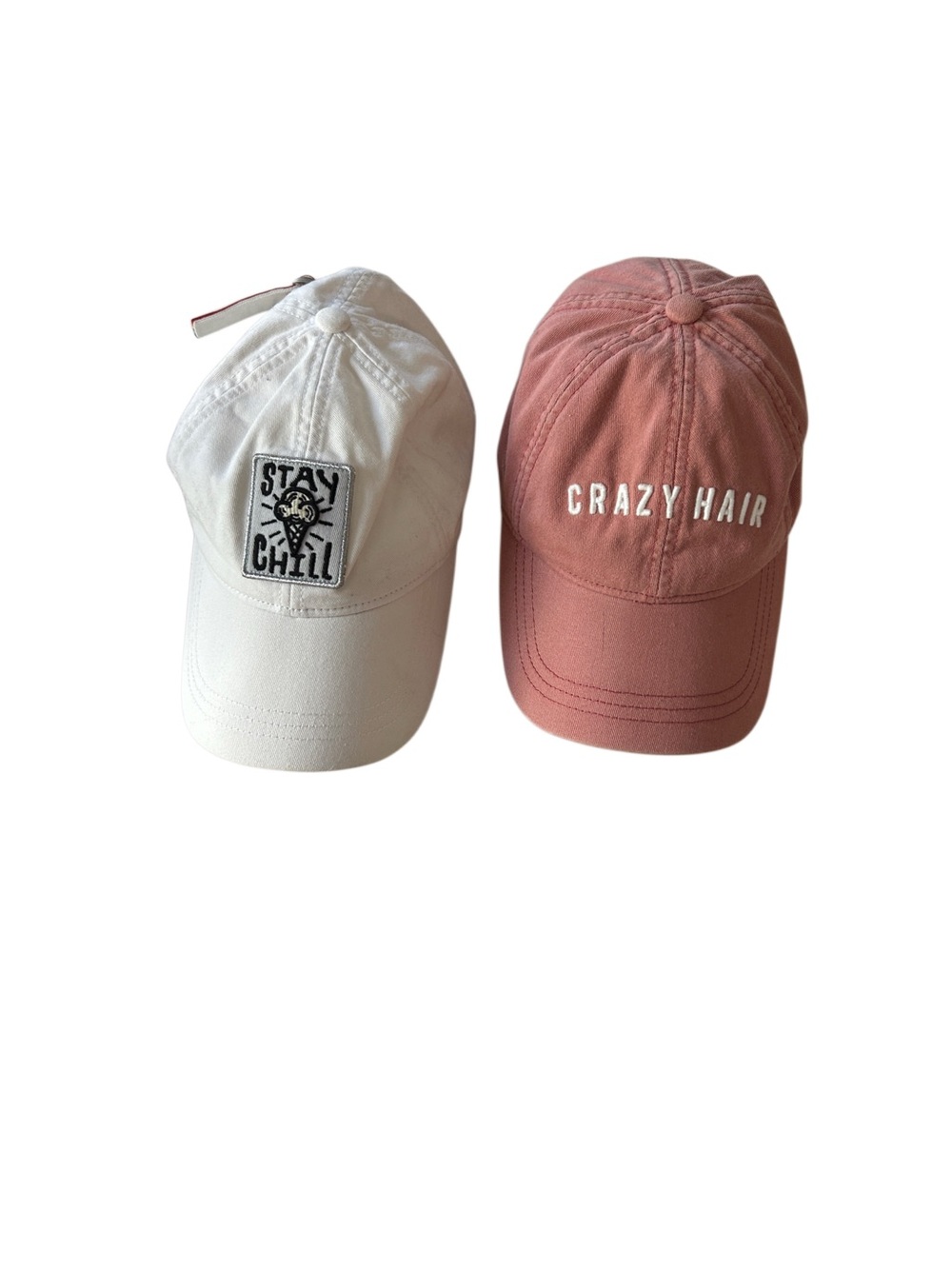 American Eagle Outfitters Pink "Crazy Hair" and “Stay Chill” Baseball Hats